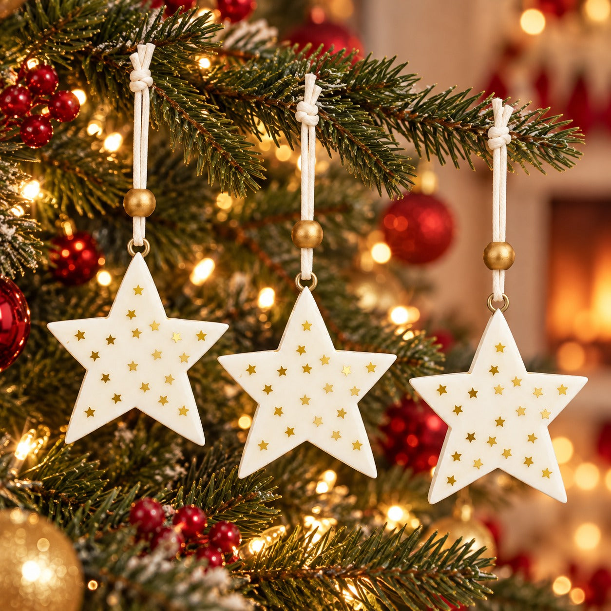 Festive Constellation Wooden Hanging Star Ornaments – Set of 3